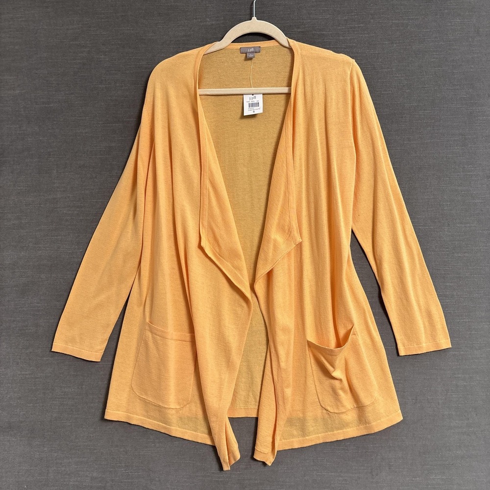 J Jill Cardigan Small Orange Cantaloupe Open Front Draped Coastal‎ Beach Resort